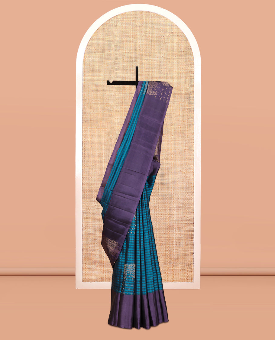 Blue Mayuri Lite Silk Mix Saree, Steeped in Richness of Stripes and Zari Buttas, Complemented by a Contrast Zari Motif Border, Grand Pallu, and a Contrast Blouse