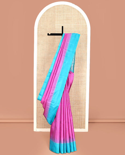 Purple Mayuri Soft Silk Saree, Subtly Sparkled With Stripes On Its Body, Complemented by Contrast Border, Pallu of Intricate Designs, and Paired with a Contrast Blouse