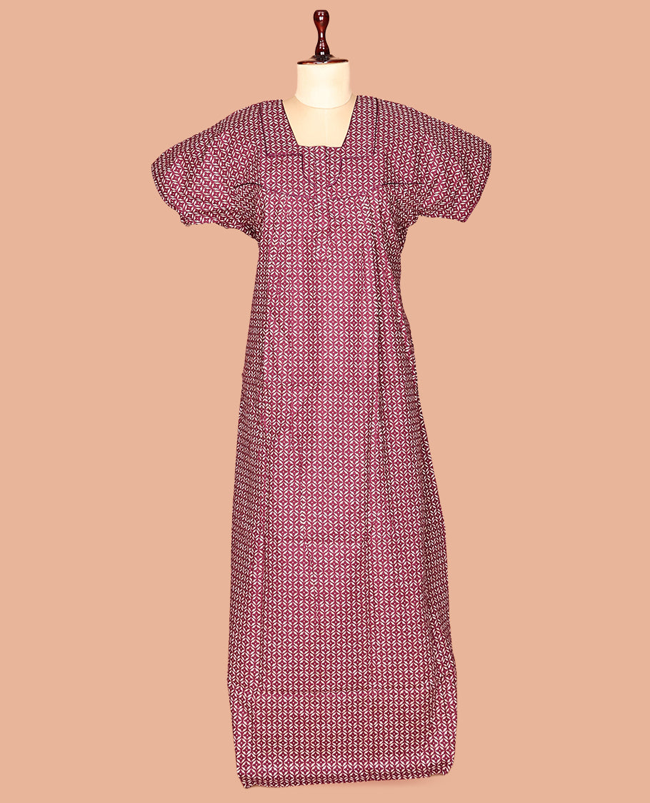 Maroon Cotton-Blended Nighty