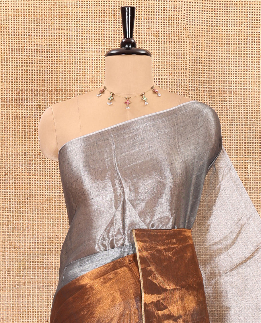 Silver and copper half-and-half plain khadi tissue saree with a self-pallu and a matching blouse