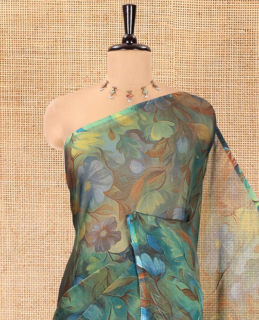 Borderless Rama Light-Weight Chiffon Saree, Beautifully Decked up with Floral Print on Its Body, a Self-Pallu, and Comes Without a Blouse