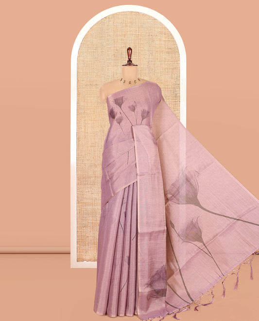 Borderless Purple Tissue Cotton Saree