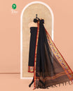 Black Mercerised Cotton Material Chudidar Set, Mesmerized with Paithani Bordered Top, a Mercerised Cotton Bottom, and Paired with a Matching Mercerised Cotton Paithani Bordered Dupatta