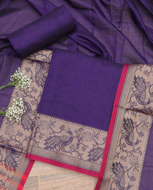 purple floral, peacock design chudidhar material top with plain bottom & plain, zari design border dupatta