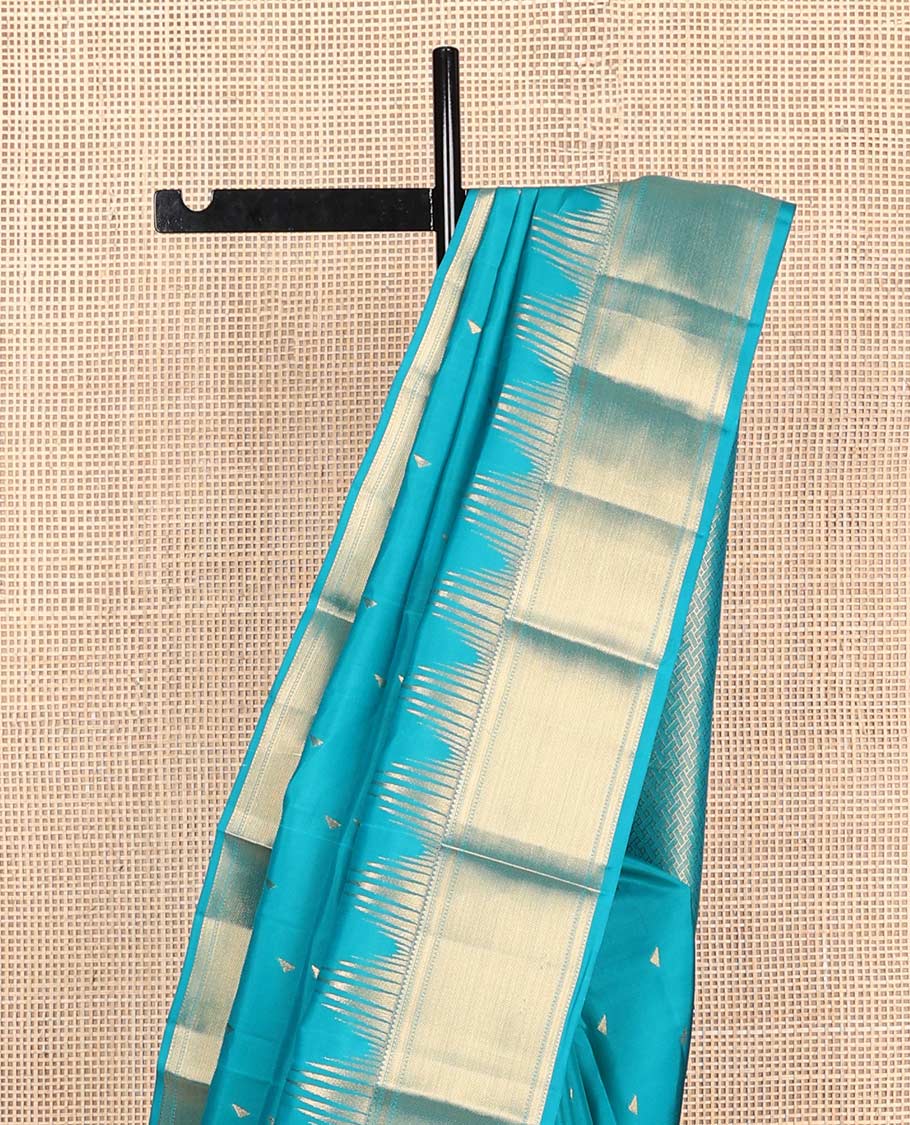 Blue zari buttas Vasundhara silk mix saree, thazampoo rekku traditional zari border & paiyadi kann pallu
