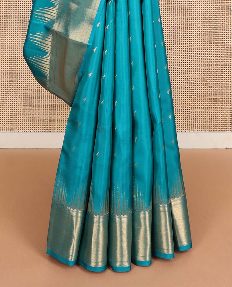 Blue zari buttas Vasundhara silk mix saree, thazampoo rekku traditional zari border & paiyadi kann pallu