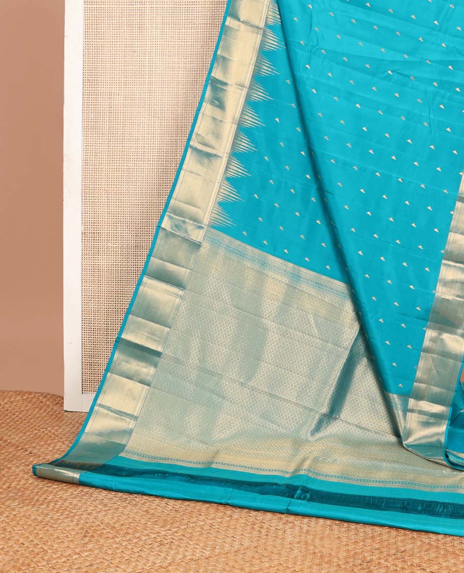 Blue zari buttas Vasundhara silk mix saree, thazampoo rekku traditional zari border & paiyadi kann pallu