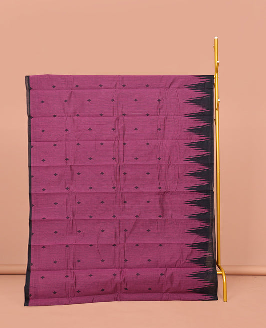 Purple Kanchi Cotton Saree, Enriched with Buttas on Its Body, Complemented by a Contrast Temple Border, a Pallu of Intricate Designs, and Paired with a Contrast  Blouse