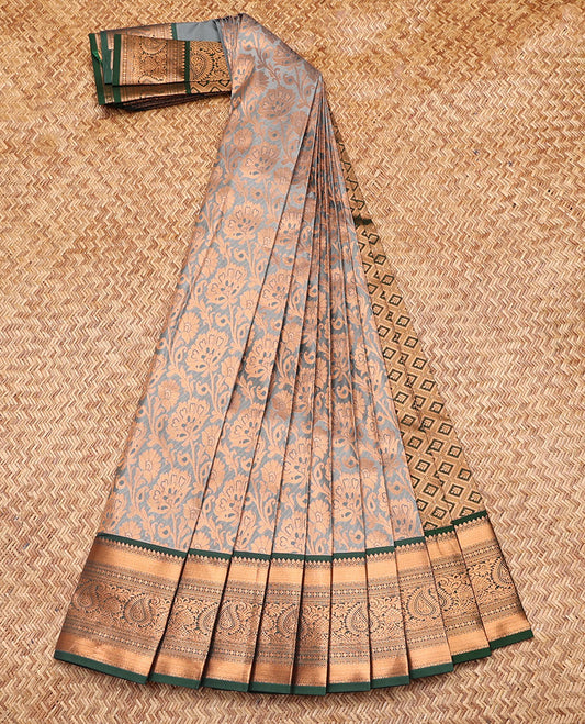 Grey Budget Silk Saree, Delicately Woven with Jacquard Design, Contrast Traditional Zari Border, Grand Pallu, and a Contrast Blouse