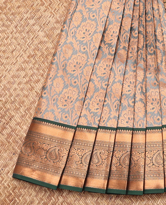 Grey Budget Silk Saree, Delicately Woven with Jacquard Design, Contrast Traditional Zari Border, Grand Pallu, and a Contrast Blouse