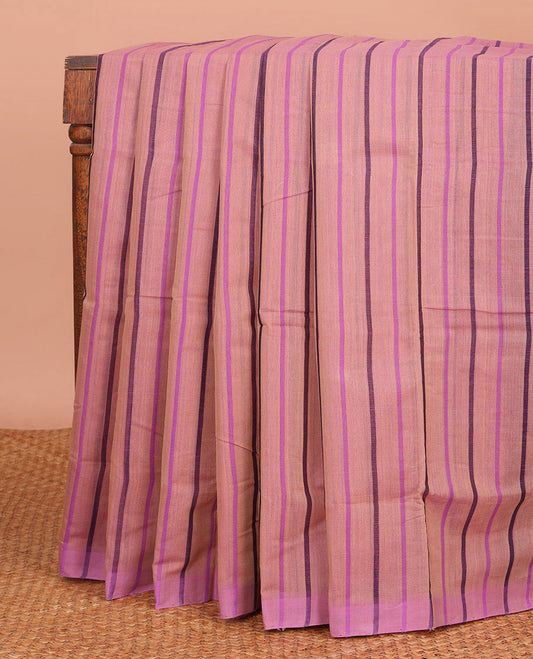 Borderless Peach-Base Mangalagiri Cotton Saree Adorned with Colorful Stripes All Over Its Body, Pallu Depicts Thick Stripes, and Paired with a Matching Blouse