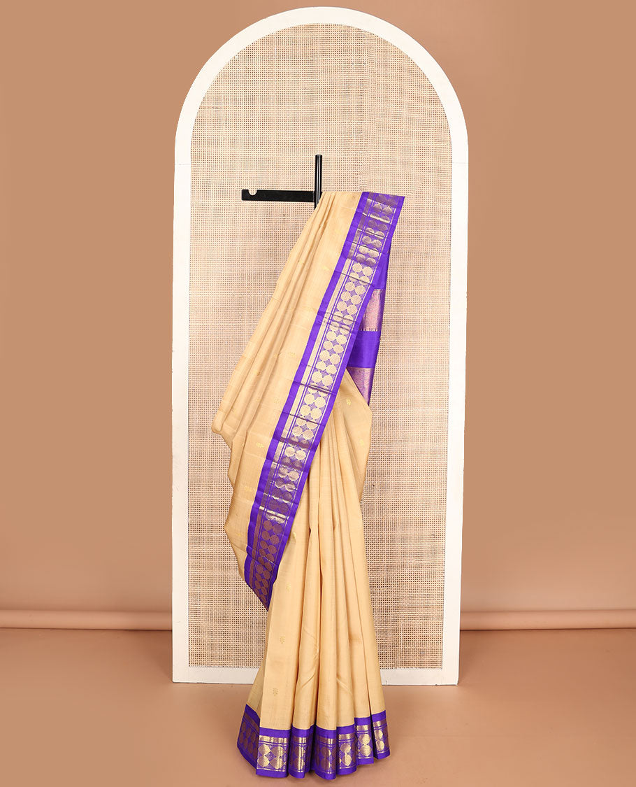 Sandal zari buttas Kanchipuram silksaree, contrast korvai one-sided border of vanki,banaras & poun designs & zari design pallu