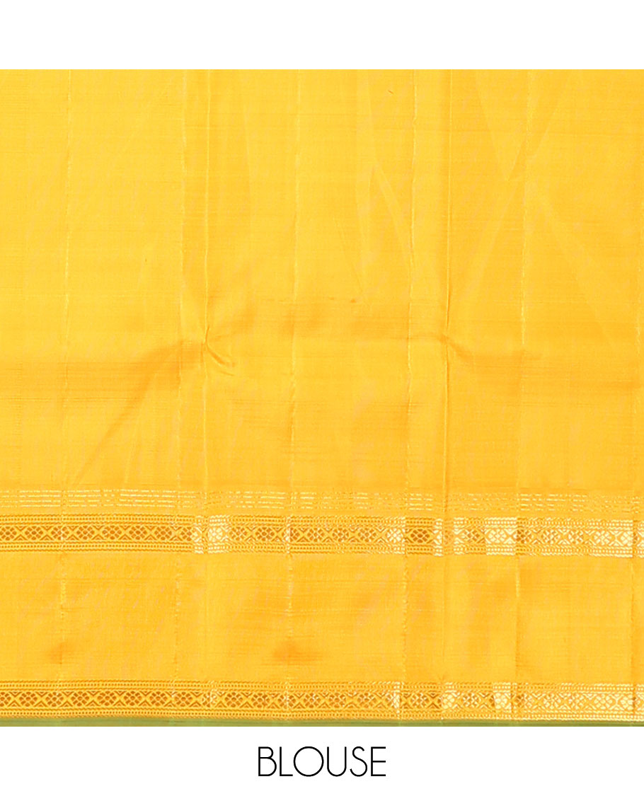 Multi-color striped Kanchipuram silk saree, contrast rettai pettu border of muthu, and laddu kamalm designs, and seppu rekku pallu