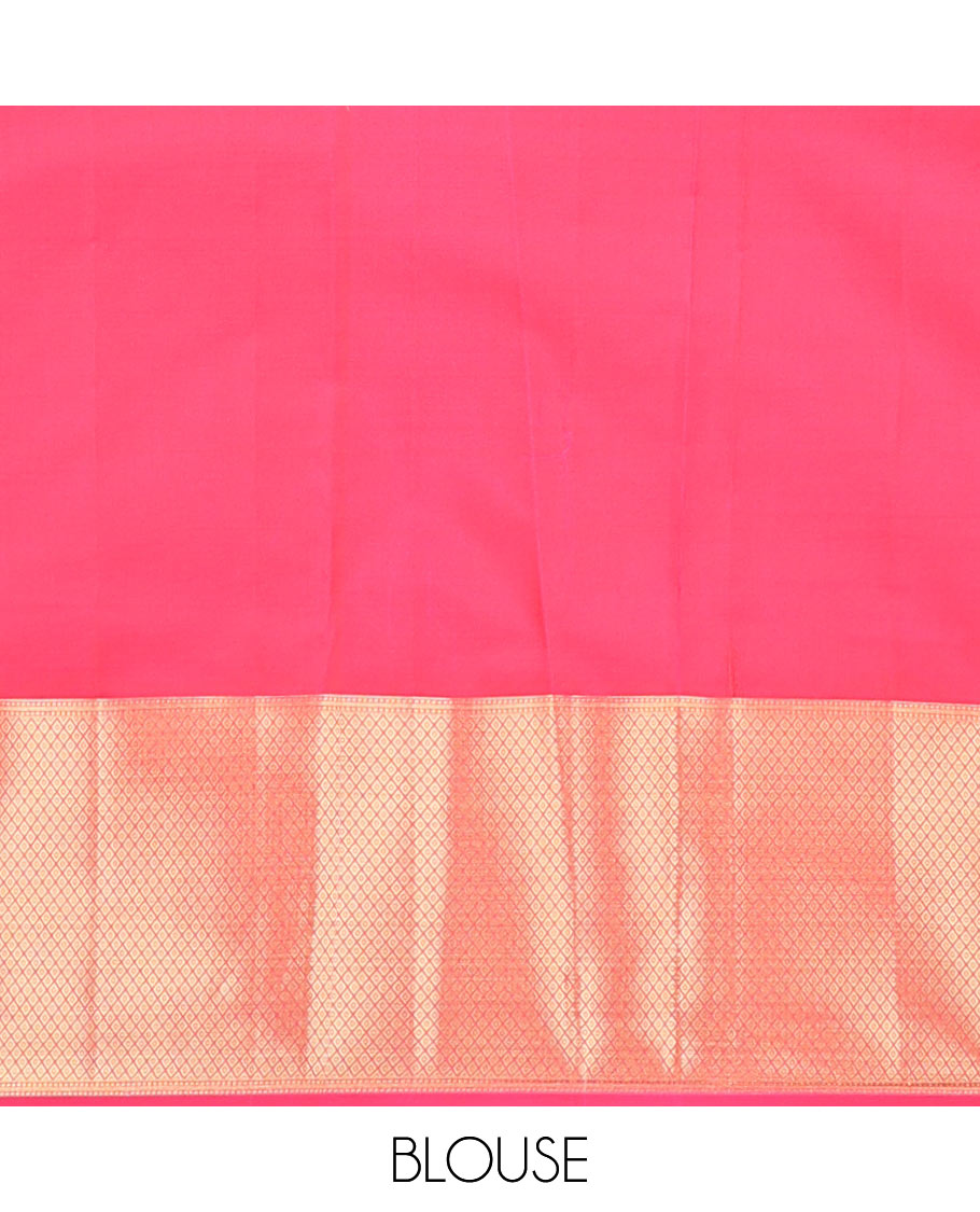 Orange sparrow zari buttas Vasundhara silk mix saree, contrast border of mayil kann design & jaal pallu