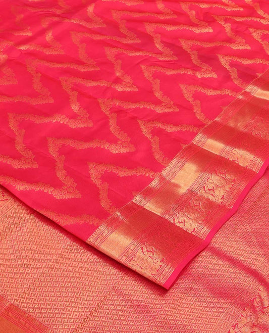Red jacquard Vasundhara silk mix saree, zari border of thilakam mokku, neli, mayil kann, and mayil designs, and jaal pallu