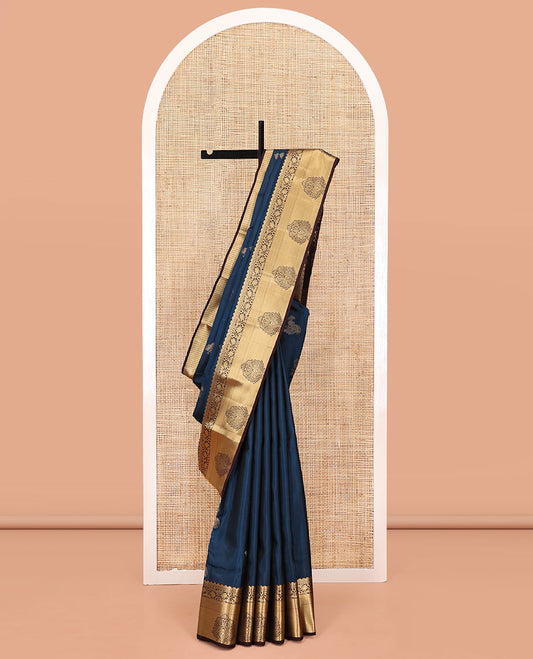 Blue Vasundhara Lite Silk Mix Saree, Accentuated With Zari Buttas All Over Its Body, Complemented by Captivating Contrast Border of Traditional Zari Designs, Grand Pallu of Jaal Designs and Paired with a Contrast Blouse