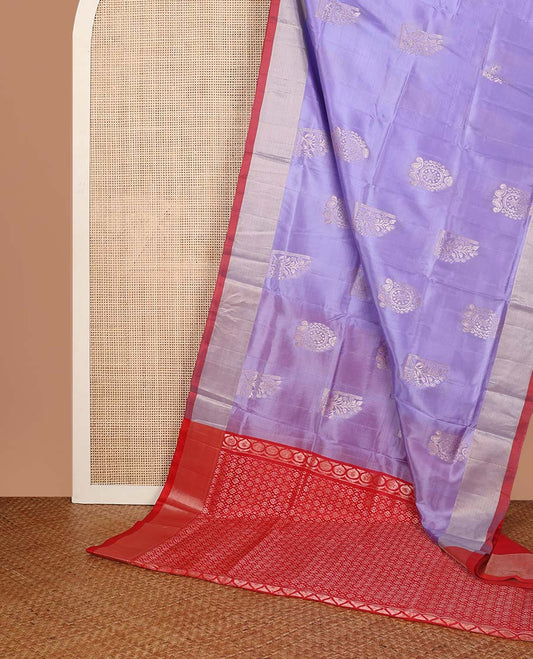 Purple floral motifs uppada saree with contrast zari border & floral design pallu