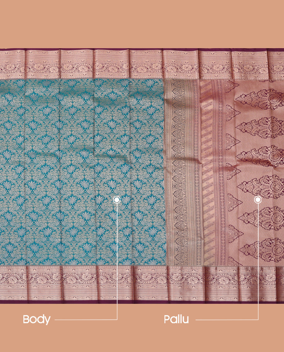 Blue Budget Silk Saree, Delicately Woven  with Jacquard Design, Complemented by Contrast Traditional Zari Border, a Grand Pallu and a Contrast Blouse