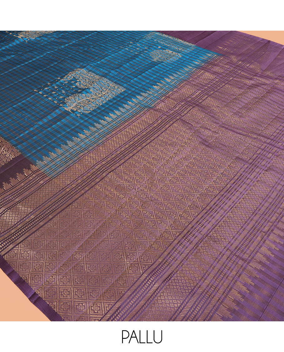 Blue Mayuri Lite Silk Mix Saree, Steeped in Richness of Stripes and Zari Buttas, Complemented by a Contrast Zari Motif Border, Grand Pallu, and a Contrast Blouse