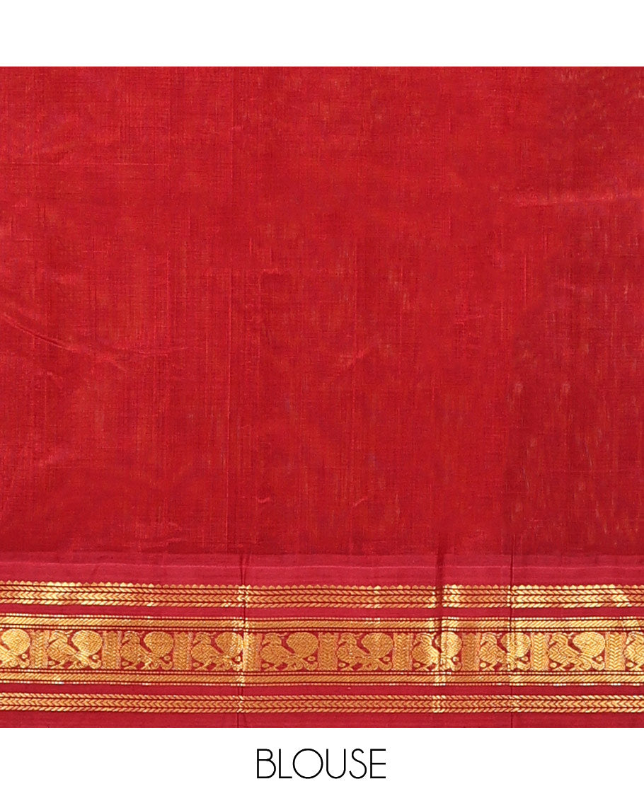 Yellow Plain Kuppadam Silk Saree, a Contrast Traditional Zari Border, Grand Pallu, a Contrast Blouse