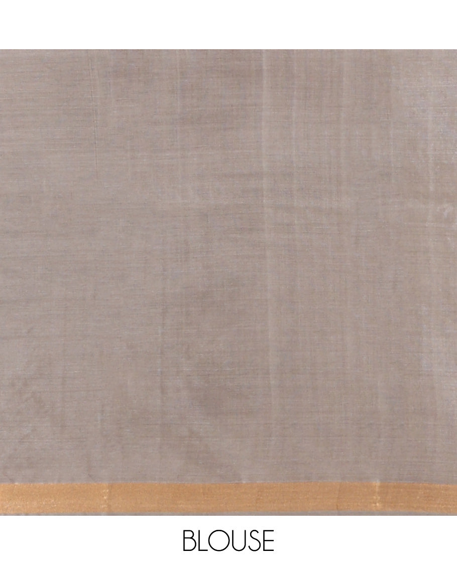 Grey Tussar Saree Subtly Sparkled with Buttas, a Subtle Zari Border, Pallu of Zari Designs, and a Matching Blouse