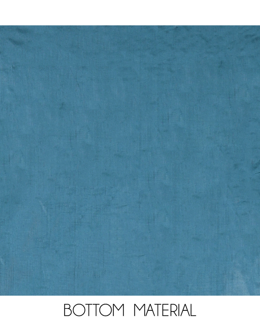 Sea Blue Moss Organza Material Chudidar Set, Finely Crafted with Stonework Top, a Plain Bottom, and Floral Printed Scallop-Stonework Bordered Dupatta