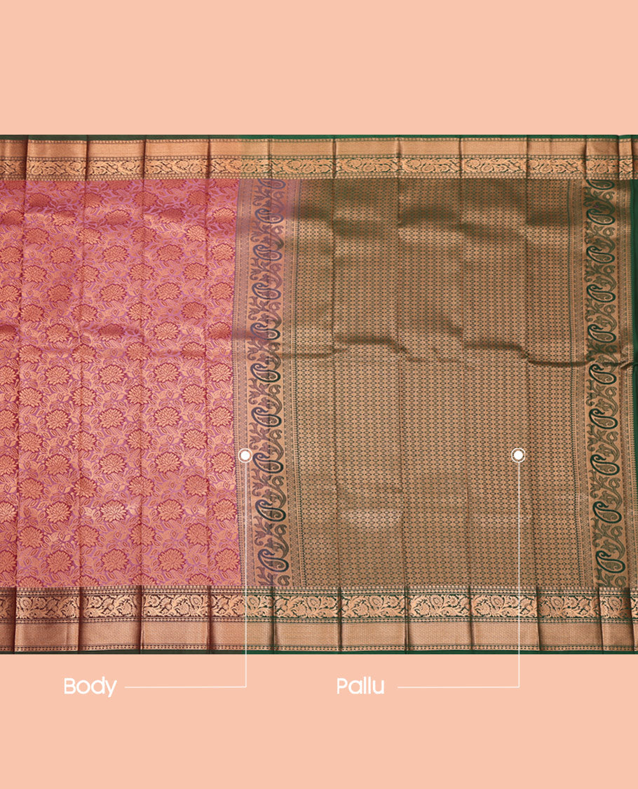 Pink Budget Silk Saree, Prettified with Jacquard, Complemented by Contrast Traditional Zari Border, Grand Pallu, and a Contrast Blouse