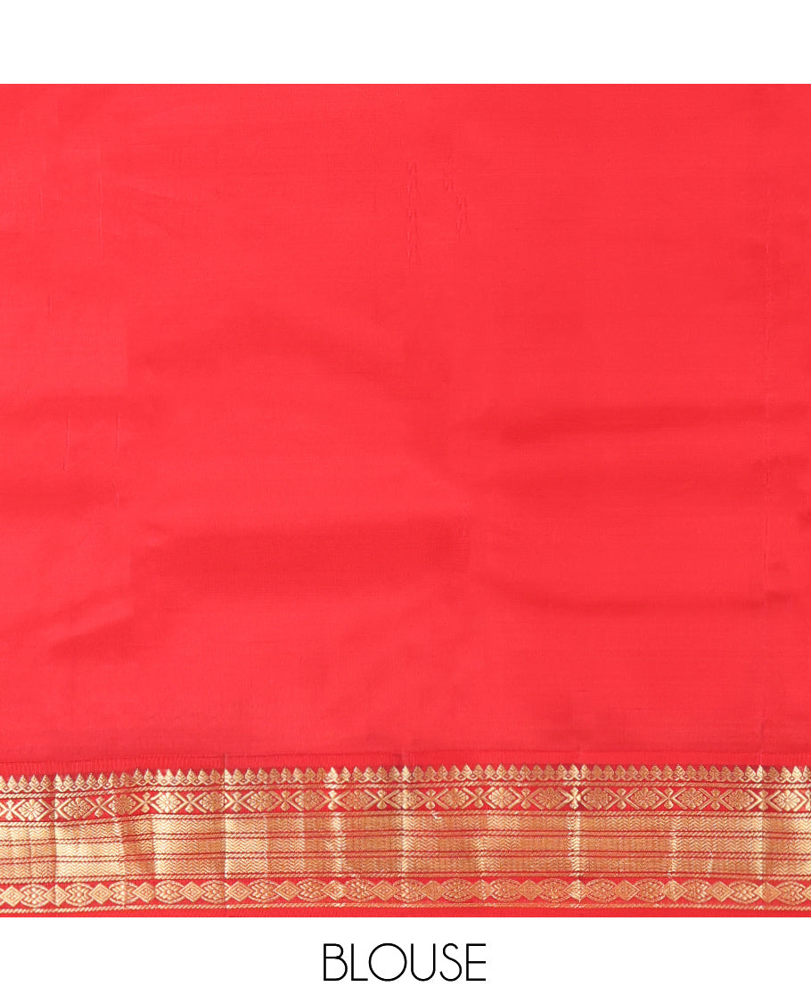 Blue Vasundhara Lite-Silk Mix Saree, Decked Up with Mayil-Chakram Buttas, Contrast Border of Thilakam Mokku, Banaras, and Vanki Design, Jaal Pallu, and a Contrast Blouse