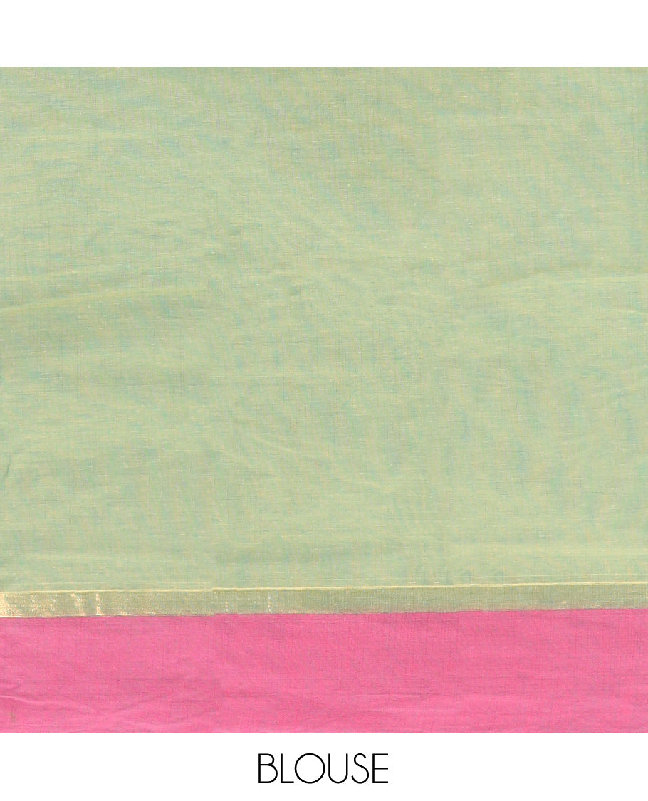 Green Kanchi Cotton Saree, Ornamented with Buttas, Contrast Border, Pallu of Floral Design, and a Matching Blouse