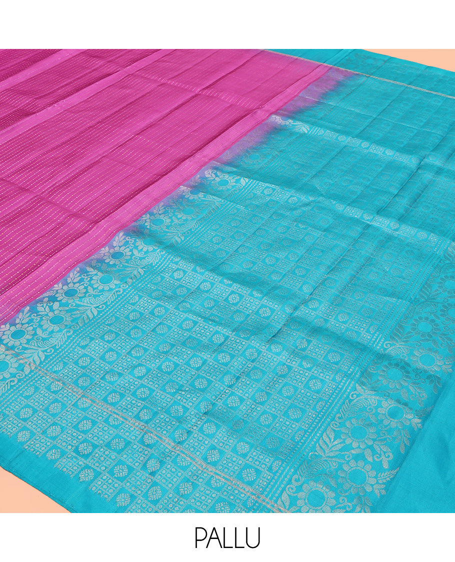 Purple Mayuri Soft Silk Saree, Subtly Sparkled With Stripes On Its Body, Complemented by Contrast Border, Pallu of Intricate Designs, and Paired with a Contrast Blouse