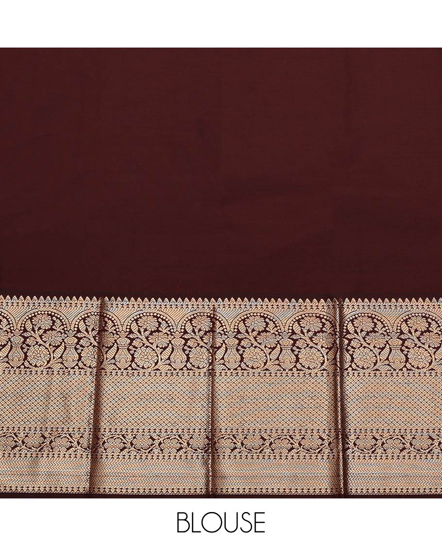Orange Budget Silk Saree,  Accentuated with Zari Buttas and Stripes on Its Body, Complemented by a Contrast Traditional Zari Design Border, a Grand Pallu of Paisley and Chevron Designs, and Paired with a Contrast Blouse