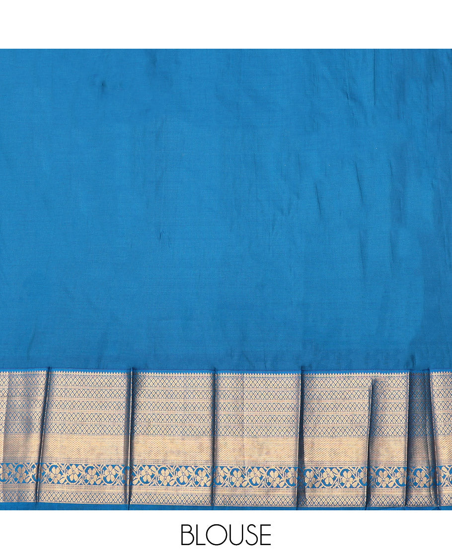 Blue Budget Silk Saree, Delicately Woven with Zari Buttas, Complemented by a Contrast Traditional Zari Border, Intricate Pallu, and a Contrast Blouse