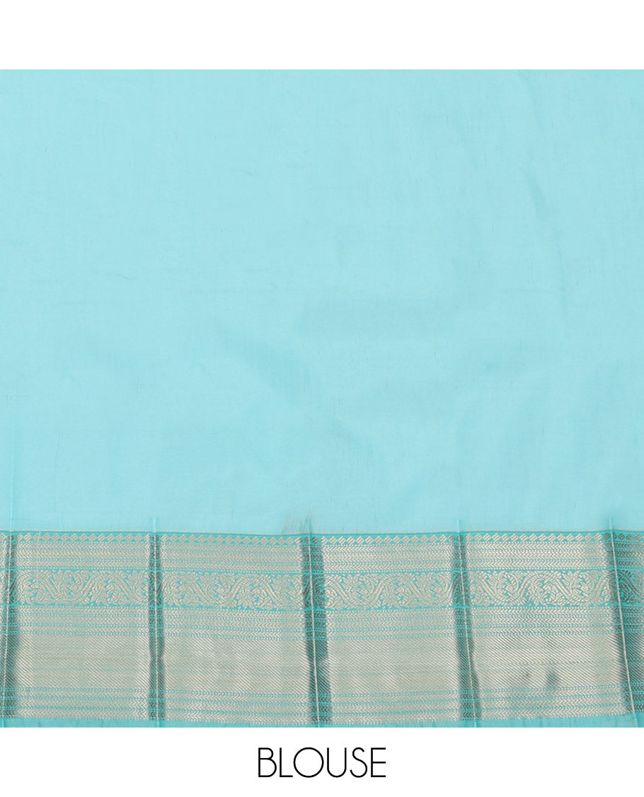 Violet Budget Silk Saree, Boldly Accentuated with Zari Buttas and Checks, Complemented by a Contrast Traditional Zari Border, Sparsely Woven Pallu, and Contrast Blouse