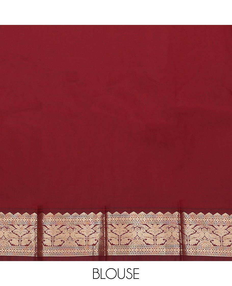 Yellow Budget Silk Saree, Subtly Sparkled with Zari Buttas and Stripes, Complemented by Contrast Traditional Zari Border, Grand Pallu, and Contrast Blouse