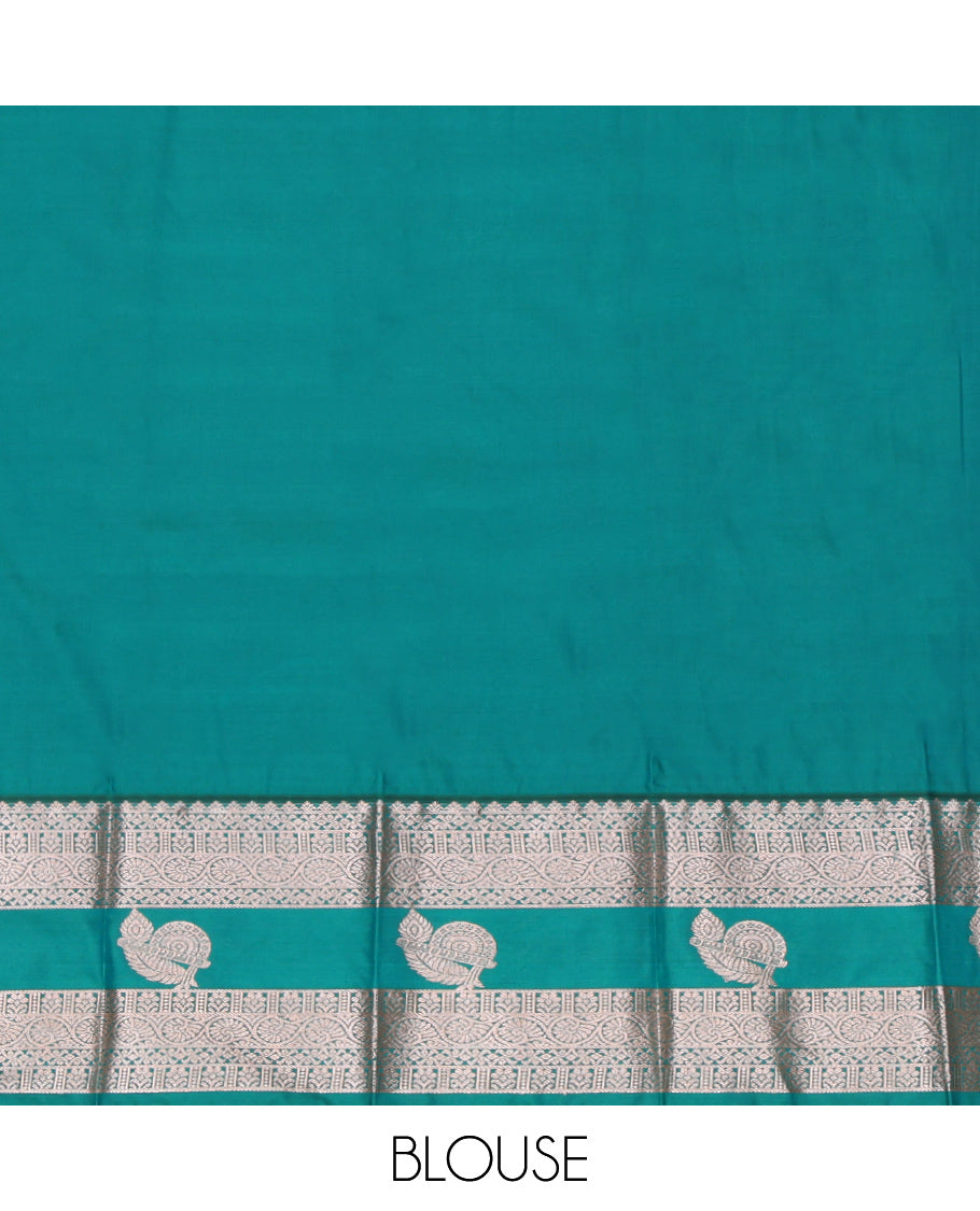 Navy Budget Silk Saree, Woven with Zari Buttas, Complemented by a Contrast Traditional Zari Border, Grand Pallu, and a Contrast Blouse