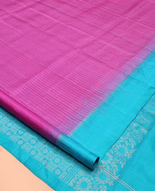 Purple Mayuri Soft Silk Saree, Subtly Sparkled With Stripes On Its Body, Complemented by Contrast Border, Pallu of Intricate Designs, and Paired with a Contrast Blouse