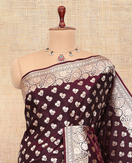 Burgundy Semi-Banaras Nylon Saree