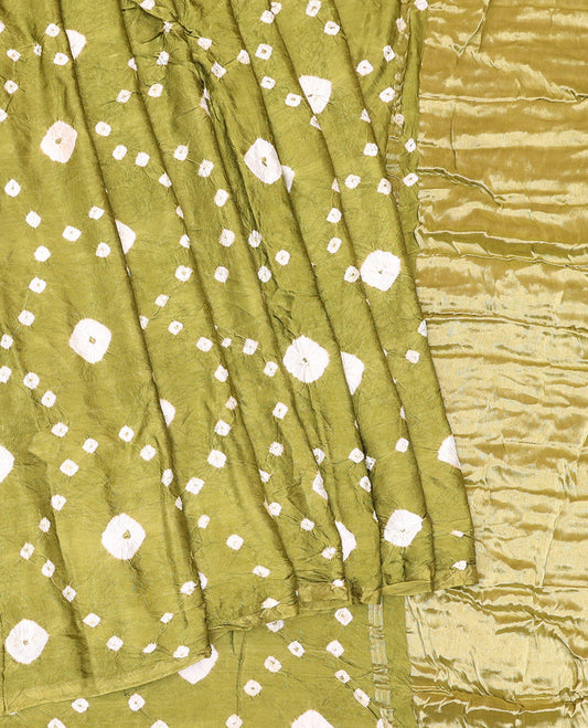Borderless Green Bandhani Dola Silk Saree