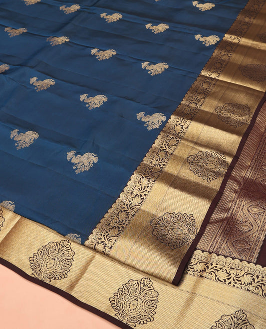 Blue Vasundhara Lite Silk Mix Saree, Accentuated With Zari Buttas All Over Its Body, Complemented by Captivating Contrast Border of Traditional Zari Designs, Grand Pallu of Jaal Designs and Paired with a Contrast Blouse