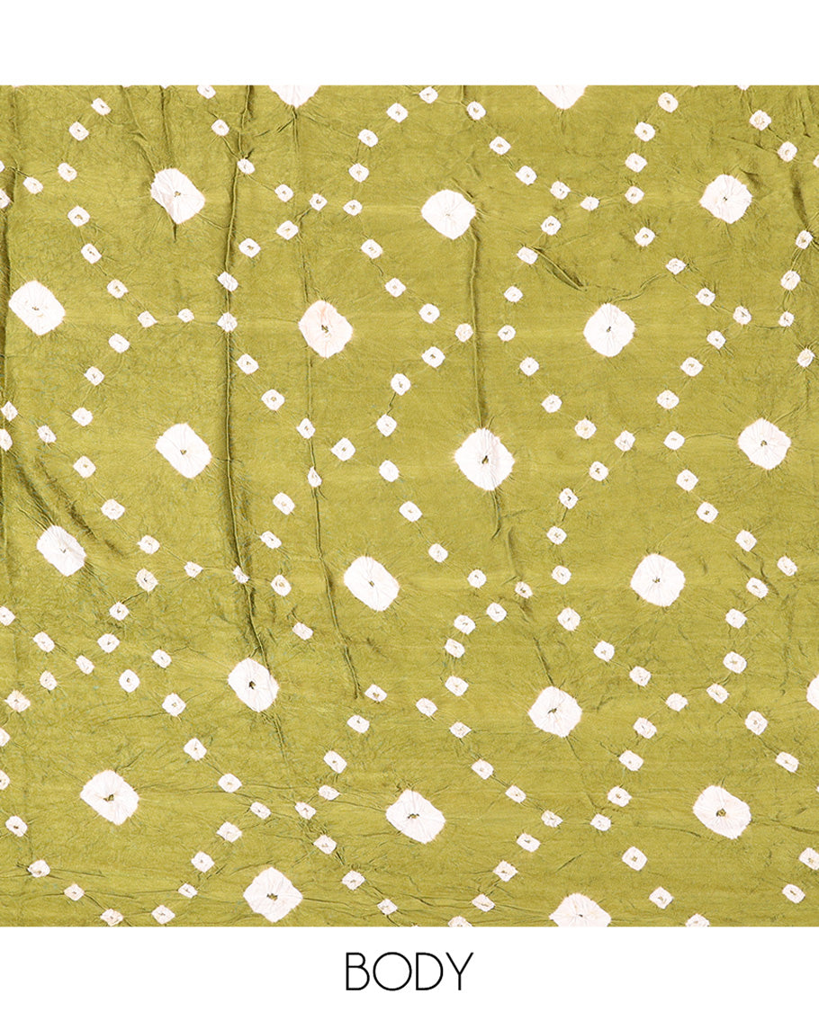 Borderless Green Bandhani Dola Silk Saree