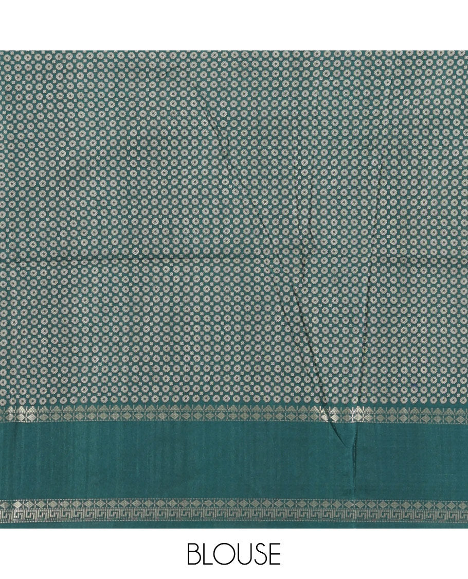 Mehendi green digital print khatan silk saree with contrast bentex border & printed pallu along with printed blouse