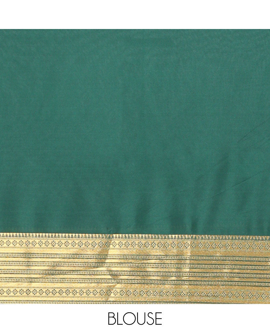 Green striped zari with floral embroidery mysore silk saree , contrast zari border & striped zari pallu