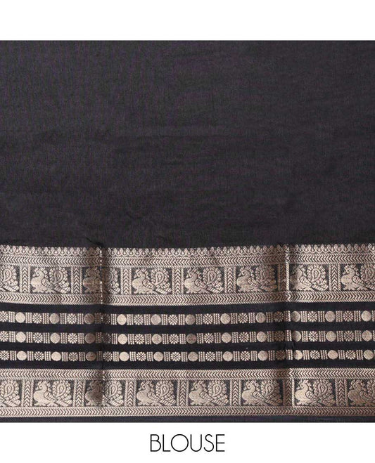 White with black kalamkari printed design dola silk saree, jacquard design border & kalamkari printed pallu along with plain blouse