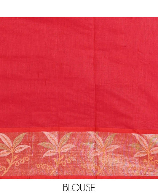 Pink floral design thread-woven chanderi cotton saree, contrast floral zari border & floral design pallu