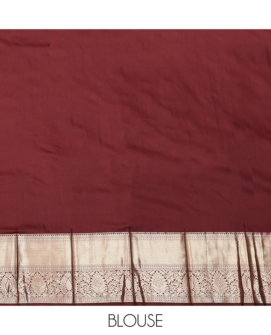 Blue Budget Silk Saree, Bedecked with Zari Buttas All Over Its Body, Complemented by Contrast Traditional Zari Designs Woven Border, Grand Jaal Pallu, and Paired with a Contrast Blouse