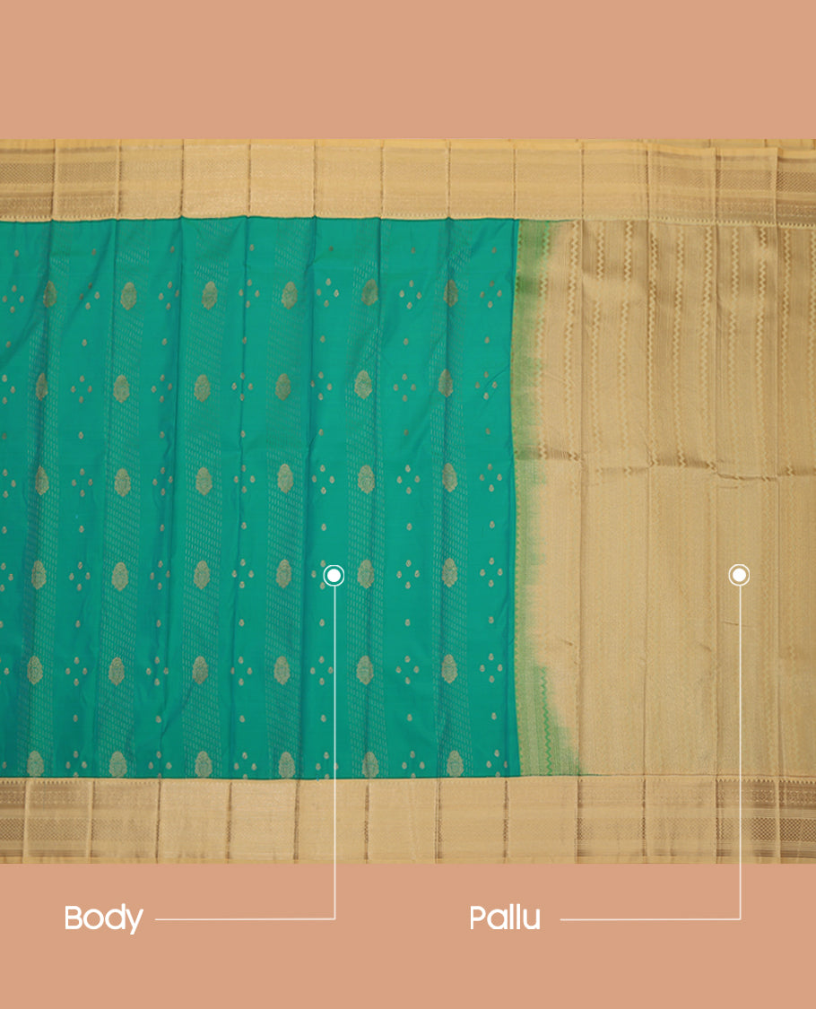 Blue Budget Silk Saree, Accentuated with Zari Buttas and Stripes, Complemented by a Contrast Traditional Zari Border, Grand  Pallu, and Contrast Blouse