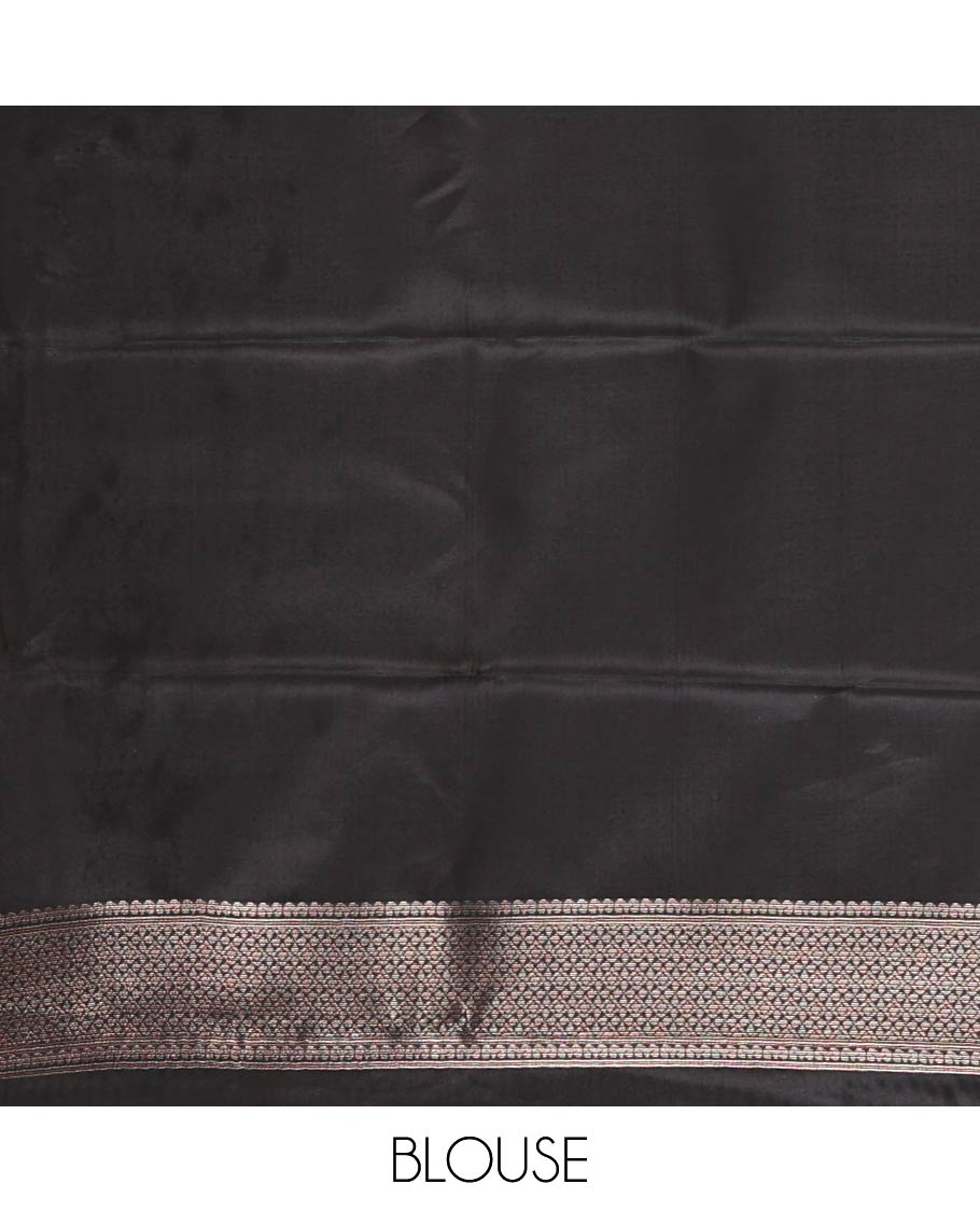 Blue zari checked & floral buttas kanchi silk saree,contrast satin border of floral zari motifs,intrictae pallu & contrast plain blouse