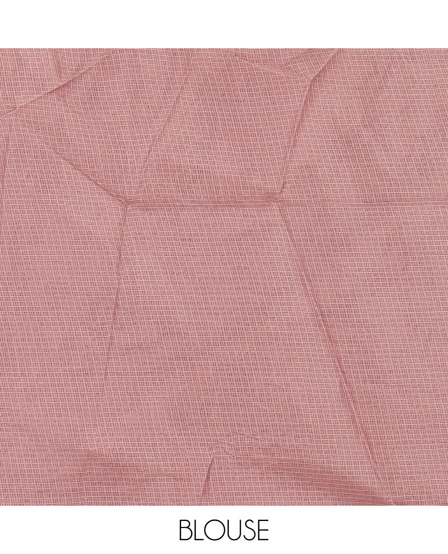 Onion pink star flower motifs chikankari-style embroidered kota check saree, lace border & matching checked blouse