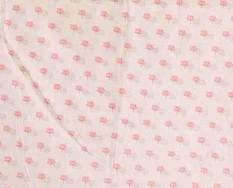 Cream pichwai lotus & mughal arches printed soft tussar saree,zari border, pichwai lotus & Radha Krishna printet pallu & pichwai lotus printed blouse