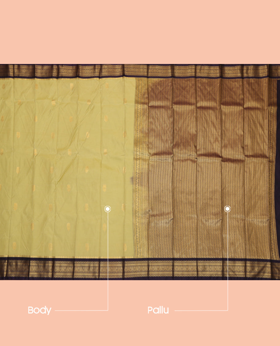 Green Budget Silk Saree, Delicately Woven Zari Buttas, Complemented by Contrast Traditional Zari Border, a Jaal Pallu and a Contrast Blouse